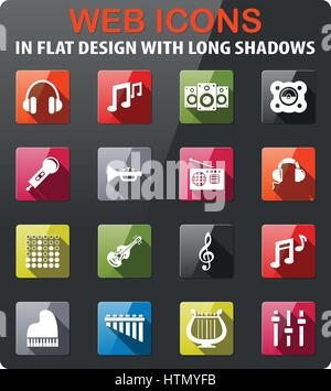 Musik-Ikonen stellen im flat Design mit langen Schatten Stock Vektor