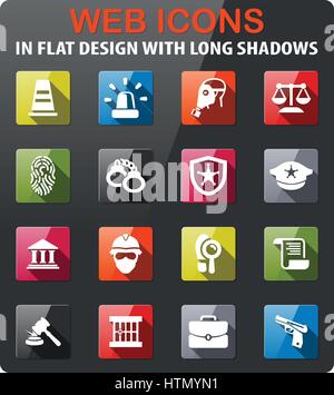 Polizei-Symbole im flat Design mit langen Schatten setzen Stock Vektor