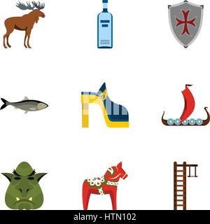 Herzlich Willkommen Sie in Schweden Icons Set. Flache Abbildung 9 Willkommen in Schweden-Vektor-Icons für web Stock Vektor