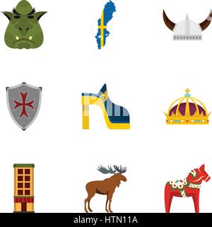 Schweden-Reise-Ikonen-Set. Flache Darstellung der 9 Schweden Reisen Vektor-Icons für web Stock Vektor