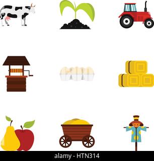 Dorf-Symbole festgelegt. Flache Darstellung der 9 Dorf-Vektor-Icons für web Stock Vektor