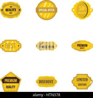 Premium-goldene Abzeichen Icons Set. Flache Darstellung der 9 Premium-goldene Abzeichen Vektor-Icons für web Stock Vektor