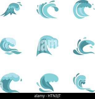 Meer oder Ozean Wellen Symbole festgelegt. Flache Darstellung der 9 Meer oder Ozean Wellen Vektor-Icons für web Stock Vektor