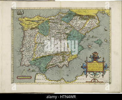 Karte von Spanien von Abraham Ortelius Stockfoto