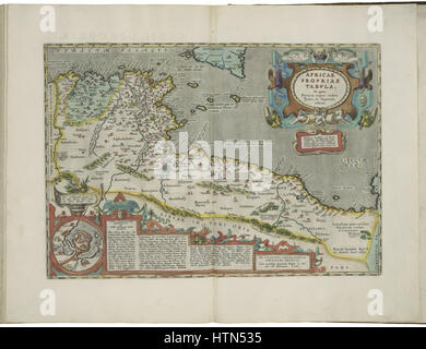 Karte des römischen Afrika und Nebenkarte von Karthago von Abraham Ortelius Stockfoto