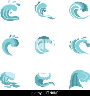 Große blaue Flut Symbole festgelegt. Flache Darstellung der 9 große blaue Flut-Vektor-Icons für web Stock Vektor