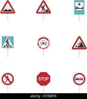 Dreieckige und kreisförmige Verkehrsschilder Icons Set. Flache Darstellung der 9 dreieckig und kreisförmige Verkehr Schilder Vektor-Icons für web Stock Vektor