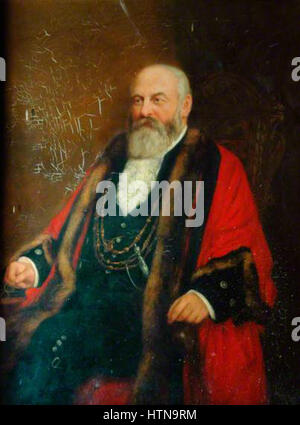 Dieses Porträt von George Fall zeigt Joseph Terry, eine wichtige Figur seiner Zeit, in einem formalen Setting. Das Gemälde unterstreicht Herbstes Geschick, die Persönlichkeit und die Gestalt seiner Untertanen im 18. Jahrhundert einzufangen. Stockfoto