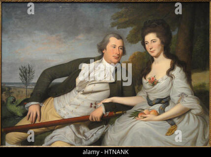 Dieses Porträt von Charles Willson Peale aus dem Jahr 1788 zeigt Benjamin und Eleanor Ridgely Laming. Das Ölgemälde zeigt Peales Beherrschung, die Persönlichkeiten und die Raffinesse seiner Motive einzufangen, typisch für amerikanische Porträts des 18. Jahrhunderts. Stockfoto