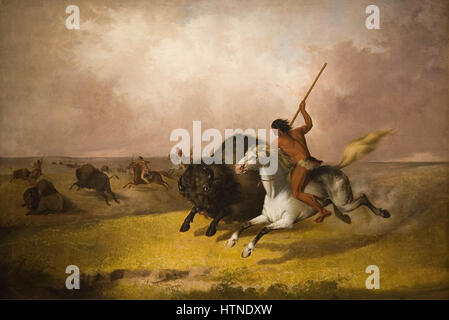 "Buffalo Hunt auf dem südwestlichen Grasland", Öl auf Leinwand Gemälde von John Mix Stanley, 1845, Smithsonian American Art Museum (Washington D. C.) Stockfoto