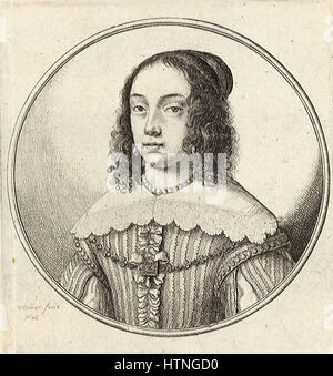 Wenceslas Hollar - Frau mit dunklen Locken und breiten weißen Kragen Stockfoto