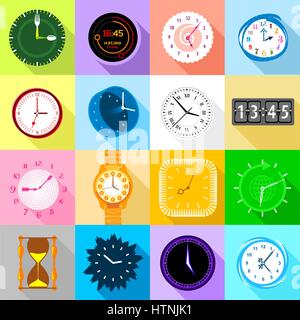 Uhren-Symbole setzen bunte. Flache Abbildung 16 Uhren Icons set Vektor-Icons für web Stock Vektor