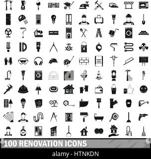 100 Renovierung Icons set im einfachen Stil für alle Design-Vektor-illustration Stock Vektor