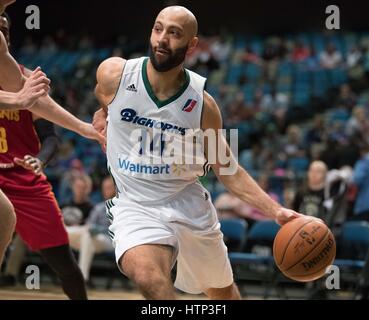 Reno, Nevada, USA. 13. März 2017. Reno Bighorn Guard KENDALL MARSHALL (14) während der NBA D-League Basketball-Spiel zwischen Reno Dickhornschafe und die Fort Wayne Mad Ameisen im Reno Events Center in Reno, Nevada. Bildnachweis: Jeff Mulvihill/ZUMA Draht/Alamy Live-Nachrichten Stockfoto