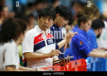 Madrid, Spanien. 11. März 2017. Norimasa Hirai (JPN) Schwimmen: Coach von Japan Norimasa Hirai auf die Gemeinschaft von Madrid Open im Mundial 86 Schwimmzentrum in Madrid, Spanien. Bildnachweis: Mutsu KAWAMORI/AFLO/Alamy Live-Nachrichten Stockfoto