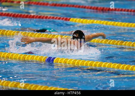 Madrid, Spanien. 11. März 2017. Yuki Kobori (JPN) Schwimmen: Yuki KObori Japans konkurriert in der Herren 200m Schmetterling-Finale auf die Gemeinschaft von Madrid Open im Mundial 86 Schwimmzentrum in Madrid, Spanien. Bildnachweis: Mutsu KAWAMORI/AFLO/Alamy Live-Nachrichten Stockfoto