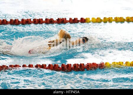 Madrid, Spanien. 11. März 2017. Yuki Kobori (JPN) Schwimmen: Yuki Kobori Japans konkurriert in der Herren 200m Freestyle Qualifikation auf die Gemeinschaft von Madrid Open im Mundial 86 Schwimmzentrum in Madrid, Spanien. Bildnachweis: Mutsu KAWAMORI/AFLO/Alamy Live-Nachrichten Stockfoto