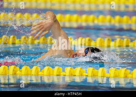 Madrid, Spanien. 11. März 2017. Kosuke Hagino (JPN) Schwimmen: Kosuke Hagino Japans konkurriert in der Herren 200m Lagenschwimmen Qualifikation auf die Gemeinschaft von Madrid Open im Mundial 86 Schwimmzentrum in Madrid, Spanien. Bildnachweis: Mutsu KAWAMORI/AFLO/Alamy Live-Nachrichten Stockfoto