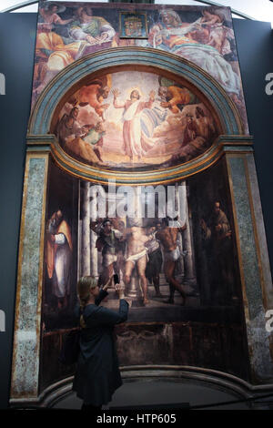 National Gallery, London, UK. 14. März 2017. Die Borgherini-Kapelle. Die National Gallery präsentiert die erste Ausstellung der kreativen Partnerschaft zwischen Michelangelo (1475-1564) und Sebastian del Piombo (1485-1547) gewidmet. Die Ausstellung läuft vom 15. März bis 25. Juni 2017 Credit: Dinendra Haria/Alamy Live News Stockfoto