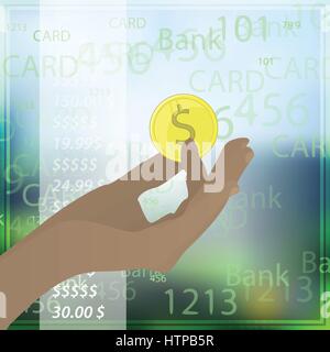 HAND-Münze Dollar halten IN Telefon Foto. Illustration für Ihr Design. Stock Vektor