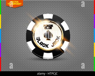 VIP Pokerchip mit Lichtwirkung Vektor. Black-Jack Poker Club Casino Pik Emblem auf transparenten Hintergrund isoliert Stock Vektor