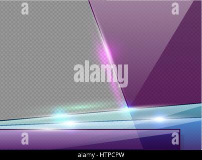 Transparenten violetten, blauen und grünen Glasplatten mit Spotlight, Schatten und Hotspot flare-Webseite. Bannerframe Vorlage oder Präsentation. Moderne backg Stock Vektor