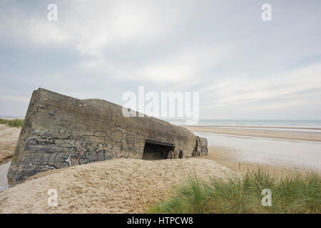 Graffity dekoriert WW II Bunker in Hardelot-Plage, Côte Opale Stockfoto