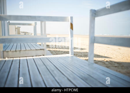 Strandhäuser in Bleriot-Plage, ein beliebter Strand in der Nähe von Calais, Frankreich Stockfoto