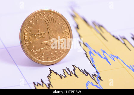 Dollar-Münze der USA Währung Verlegung im Diagramm der Devisenmarkt Stockfoto