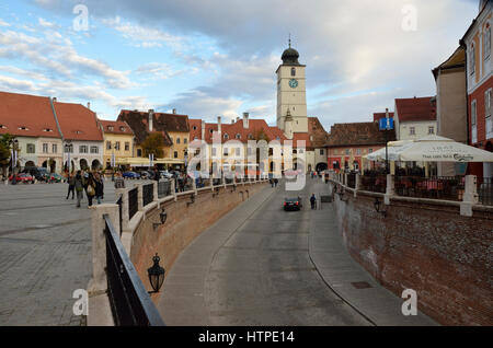 Ansicht der Stadt Sibiu mit Ratsturm von Sibiu, Rumänien Stockfoto