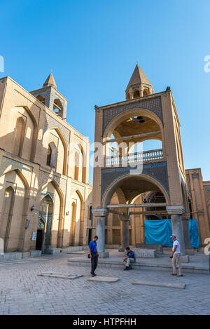 Bell Tower der Aramenian apostolische Heiligen Erlöser-Kathedrale (bekannt als Vank Kathedrale) im neuen Culfa Bezirk von Isfahan, Iran Stockfoto