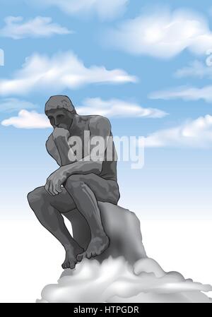 Denker mann Konzept Abbildung. Der Denker Statue von dem französischen Bildhauer Rodin. Stock Vektor