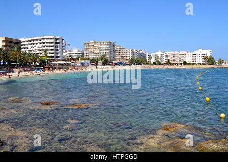 Blick auf Santa Eularia des Riu Strand von Ibiza, Spanien Stockfoto