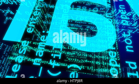 Abstrakten Computer-Script-Code. Software Entwickler Programmier-Code. 3D Illustration. Blaue Farbe. Stockfoto