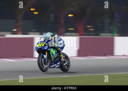 12. März 2017, Losail Circuit, Katar.  Valentino Rossi Yamaha fährt, während der letzte Tag der MotoGP Wintertest in Losail International begründeten Stockfoto