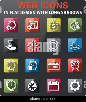 Zeit-Symbole im flat Design mit langen Schatten setzen Stock Vektor
