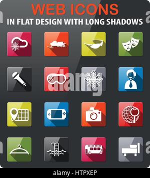 Reisen Sie Icons Set im flat Design mit langen Schatten Stock Vektor