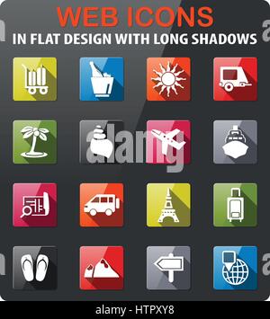 Reisen Sie Icons Set im flat Design mit langen Schatten Stock Vektor