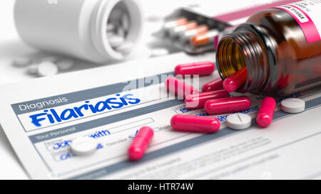 Filariose - Formulierung in Differentialdiagnosen. 3D Render. Stockfoto