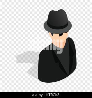Mann in einer schwarzen Sonnenbrille und schwarzen Hut isometrische Stock Vektor