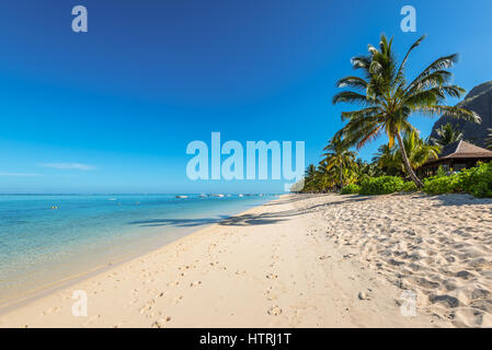 Le Morne, Mauritius - 11. Dezember 2015: Unglaublich weißen Strände der Insel Mauritius. Tropischer Urlaub in Le Morne Beach, Mauritius. Stockfoto