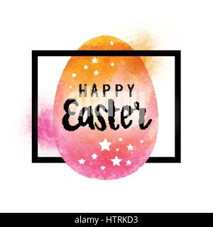 Ein glückliches Ostern-Design-Rahmen mit einem Aquarell Ei und Fett schwarzen Rand verziert. Vektor-illustration Stock Vektor