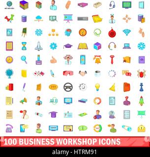 100 Business Workshop Icons set, cartoon-Stil Stock Vektor