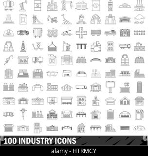 100 Industrie Icons Set, Umriss-Stil Stock Vektor