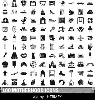 100 Mutterschaft Icons Set, einfachen Stil Stock Vektor