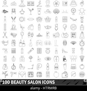 100 Beauty-Salon Icons Set, Umriss-Stil Stock Vektor