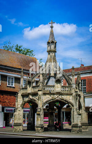 Ein Kreuz als Geflügel Kreuz in Salisbury, Wiltshire, England bekannt, Kennzeichnung der Standort des ehemaligen Märkten. Im 14. Jahrhundert Stockfoto