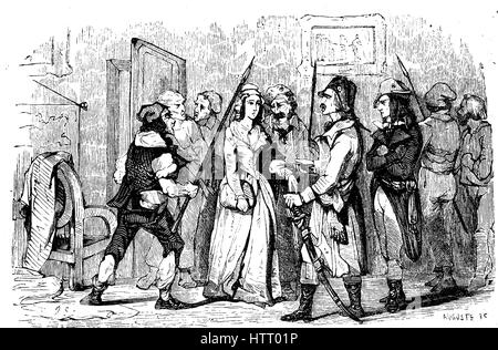Marie-Anne Charlotte de Corday d'Armont, 1768? 1793, bekannt als Charlotte Corday, war eine Figur der französischen Revolution.  Transfer bis zur Ausführung, Reproduktion von einem Holzschnitt aus dem Jahr 1880, digital verbessert Stockfoto