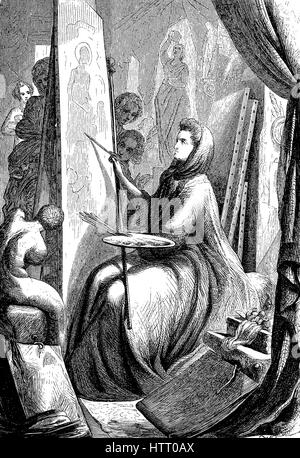 Maria Anna Angelika Kauffmann, 1741 1807, in der Regel bekannt, im englischen auch als Angelika Kauffmann, Schweizer klassizistischen Maler hatte eine erfolgreiche Karriere in London und Rom, Reproduktion von einem Holzschnitt aus dem Jahr 1880, digital verbessert Stockfoto