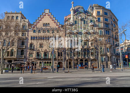 Casa Amatller und Casa Batllo zwei berühmten Jugendstil-Gebäude von Passeig De Gracia in Barcelona. Katalonien, Spanien. Stockfoto